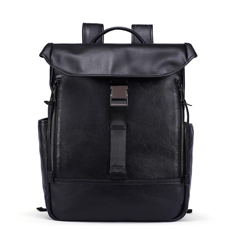 Men's Leather Backpack Large Capacity Computer Bag Retro Style School Bag