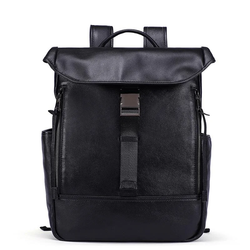 Men's Leather Backpack Large Capacity Computer Bag Retro Style School Bag