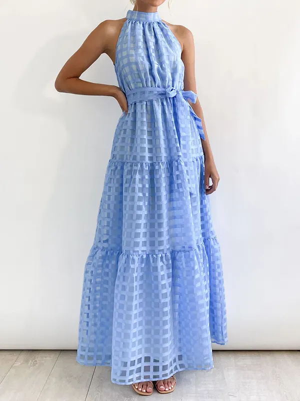 Stand Collar Maxi Dress with Bell Sleeves - Timeless Grace main image 1
