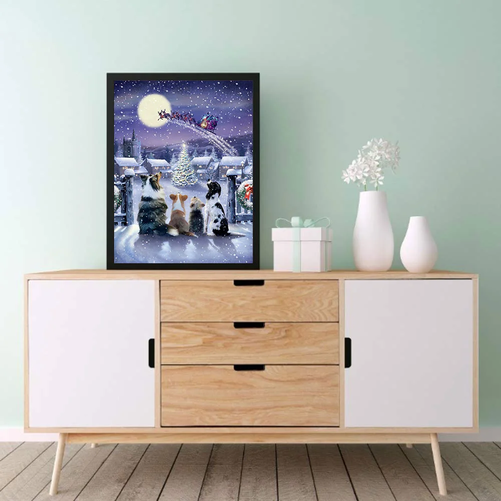 Diamond Painting - Full Round Drill - Christmas Dogs(30*40cm)