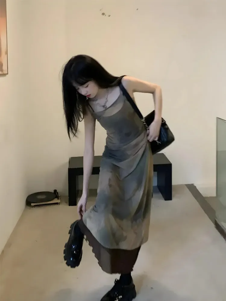 Brownm Grunge Forest Midi Dress