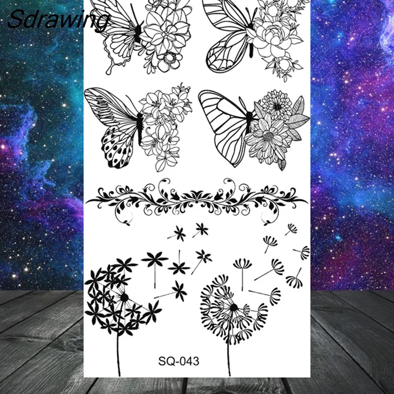 Sdrawing Bow Henna Crown Temporary Tattoos For Women Adult Girl Kids Butterfly Dream Catcher Fake Tattoo Neck Arm Hands Small Tatoo