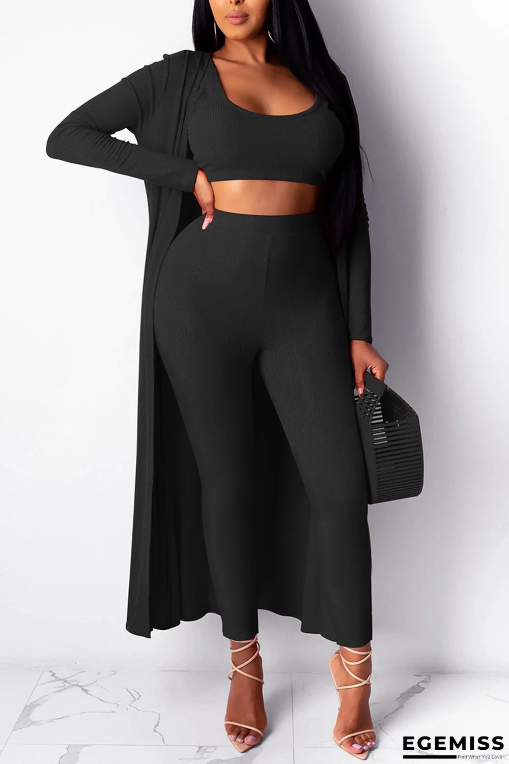 Black Celebrities Patchwork Solid pencil Long Sleeve Two Pieces | EGEMISS