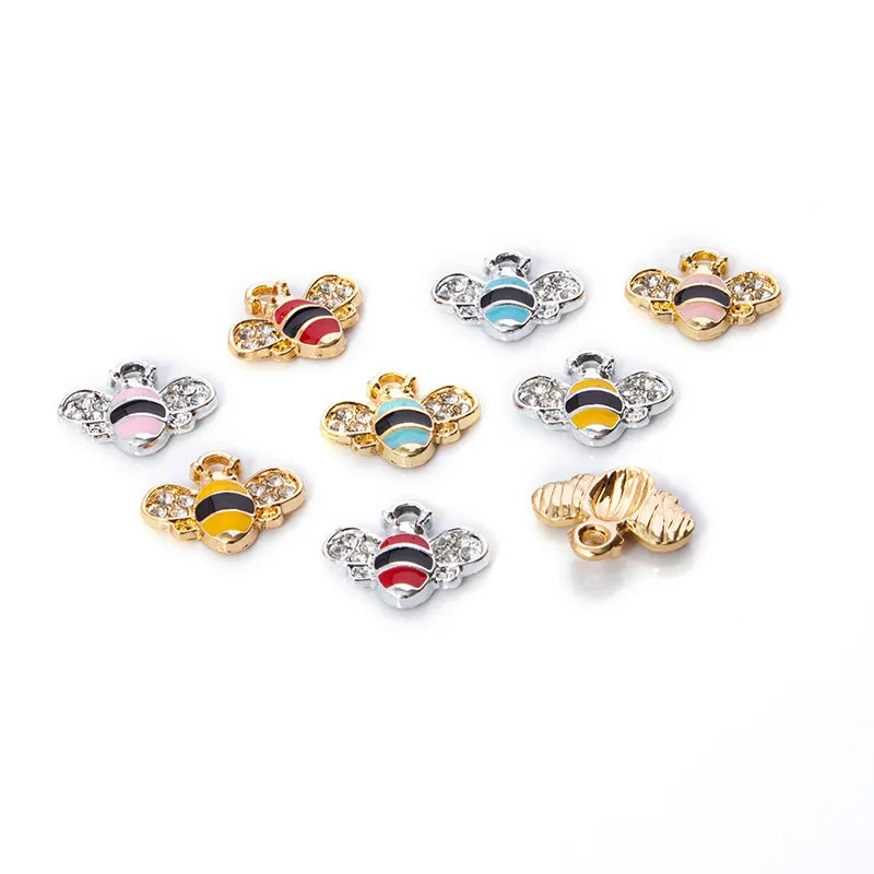 10 PCS/Package Hole 2~2.9mm Alloy Rhinestones Bee Pendant