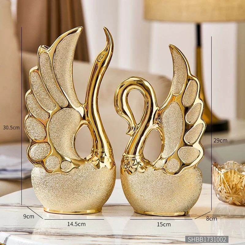 Home Decoration Accessories For Living Room Couple of Golden Swan Statues Ceramic Modern Office Desk Decor Sculptures Gifts 113