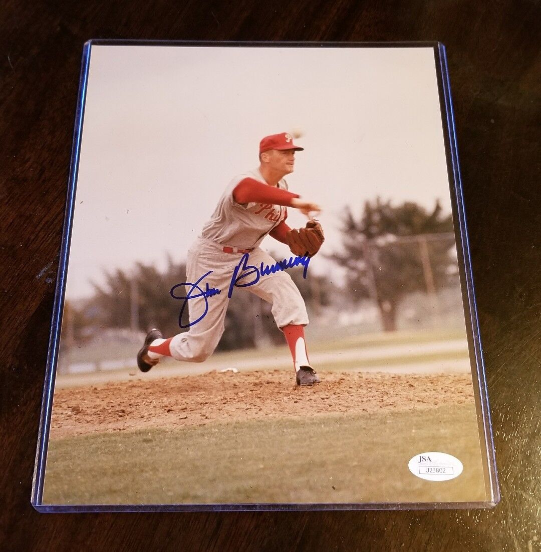 JIM BUNNING SIGNED 8x10 ACTION COLOR Photo Poster painting JSA/COA U23802 PHILLES HOF