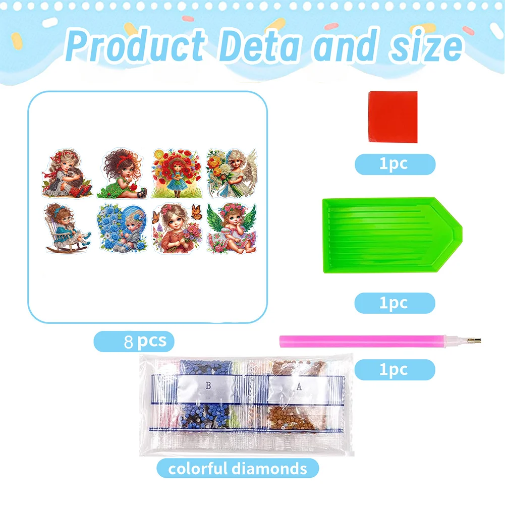 8Pcs 5D Diamond Painting Sticker Kit Diamond Art Stickers for Adults (Girl)