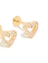 Women's Gold Plated Titanium Cubic Zirconia Heart Flat Back Sleeping Earrings Studs