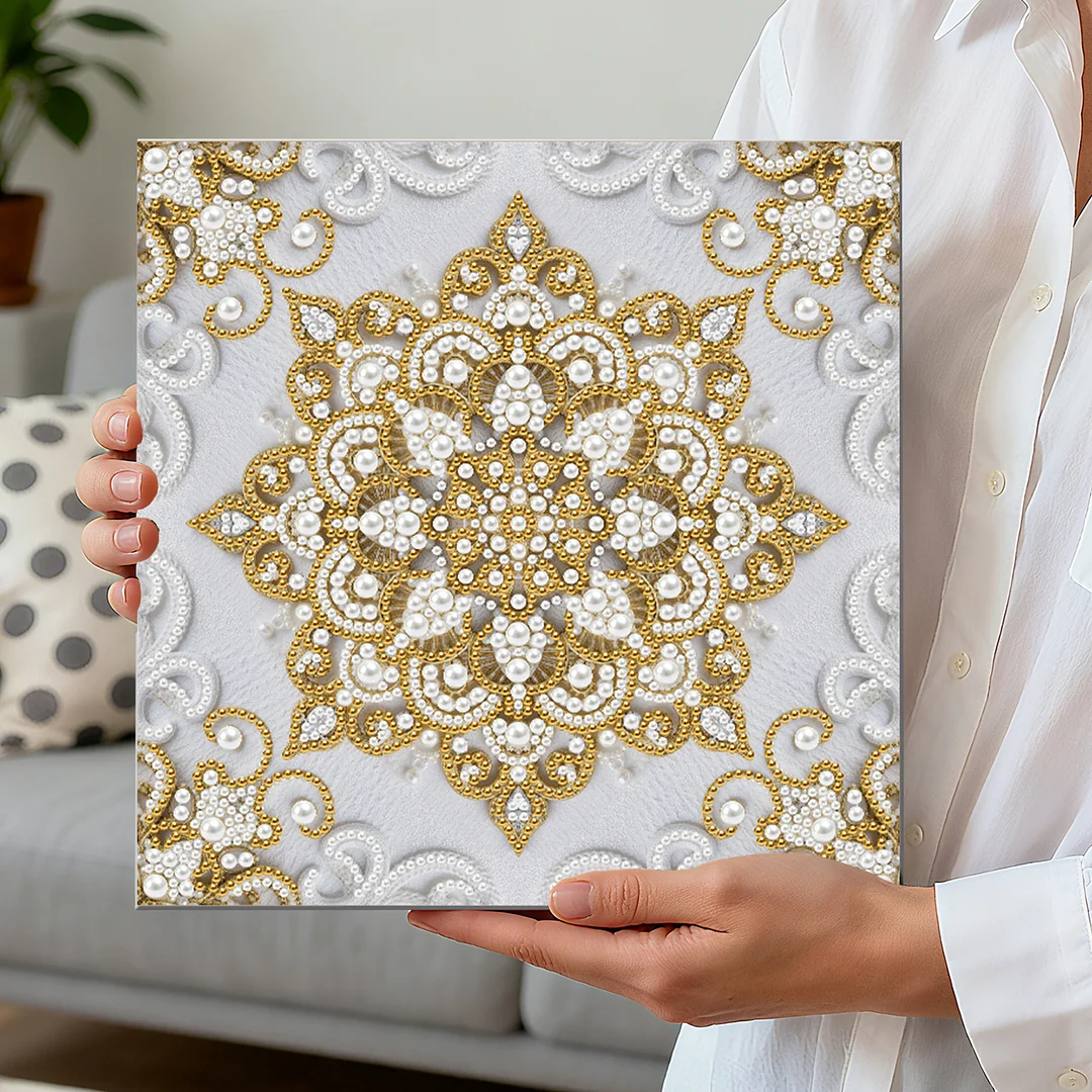 Square Mandala DIY Pearl Diamond Art Kit for Adult Home Decor 25x25cm With Frame