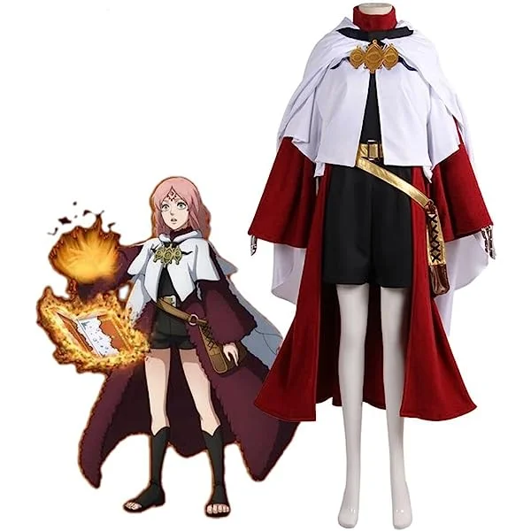 Black Clover Fana Cosplay Costume Women's Knight Uniform with Red Cloak Halloween Costume