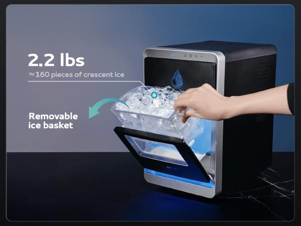 Product Introduction of Euhomy Clear Crescent Ice Maker with handle 16pcs in 12min.sufficient daily production 28lbs.self-cleaning 20min per cycle.Perfect for home.kitchen.camping and parties. 0