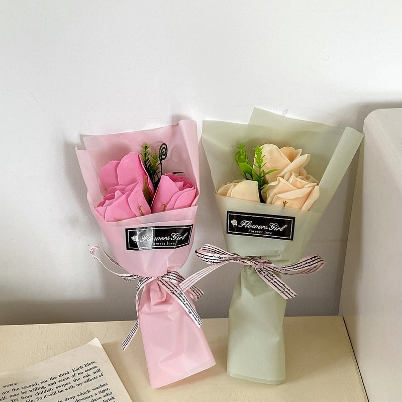 Creative Valentine’s Day Soap Bouquet Teacher’s Day Gift Carnation Soap Flowers 3 Pieces Small Bouquet Street Push