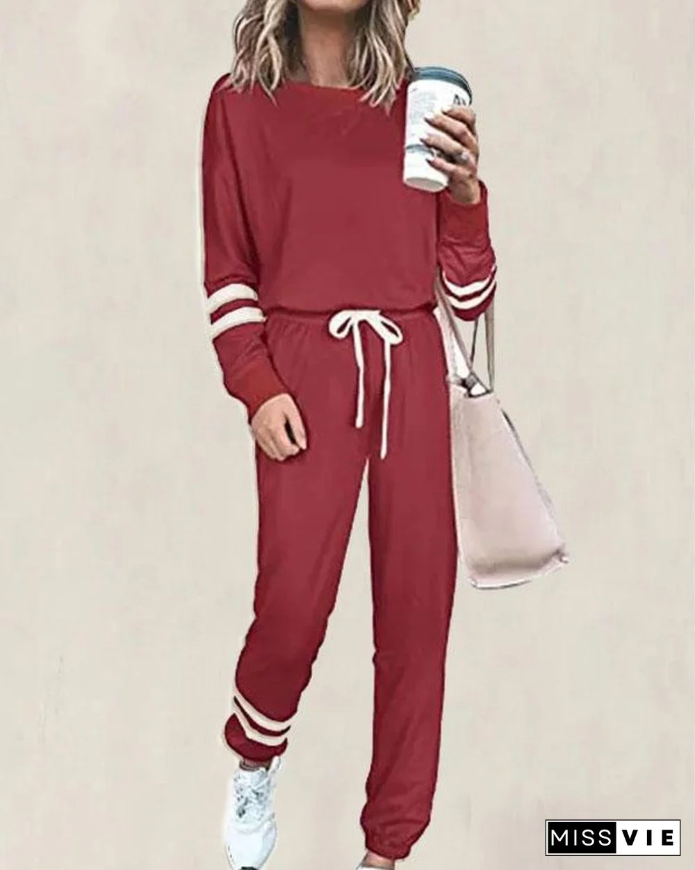 Casual Cotton Striped Two Pieces Set