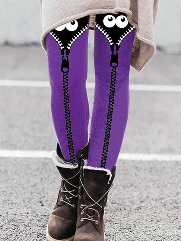 Plus Size Women's Halloween Peek Monster Print Leggings