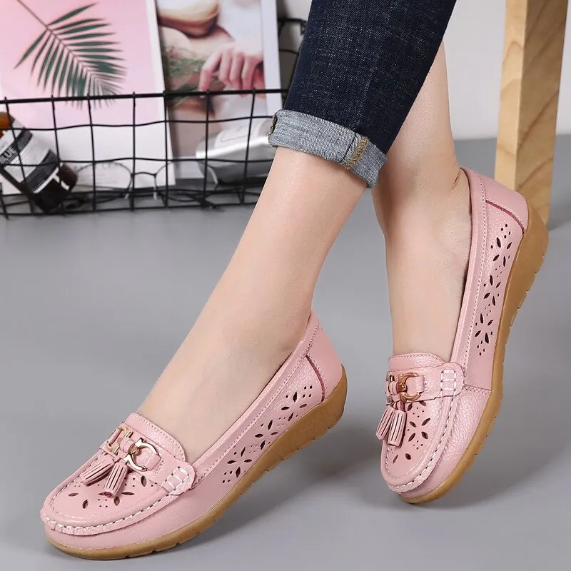 Women Flat 2019 Summer Women Genuine Leather Shoes Plus Size 35-43 Loafers Women Floral Casual Leather Flat Shoes Woman Oxford