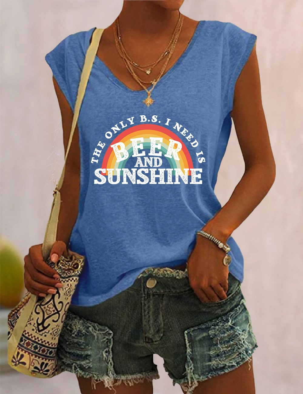 The Only B.S I Need Is Beer And Sunshine Rainbow V Neck Tank