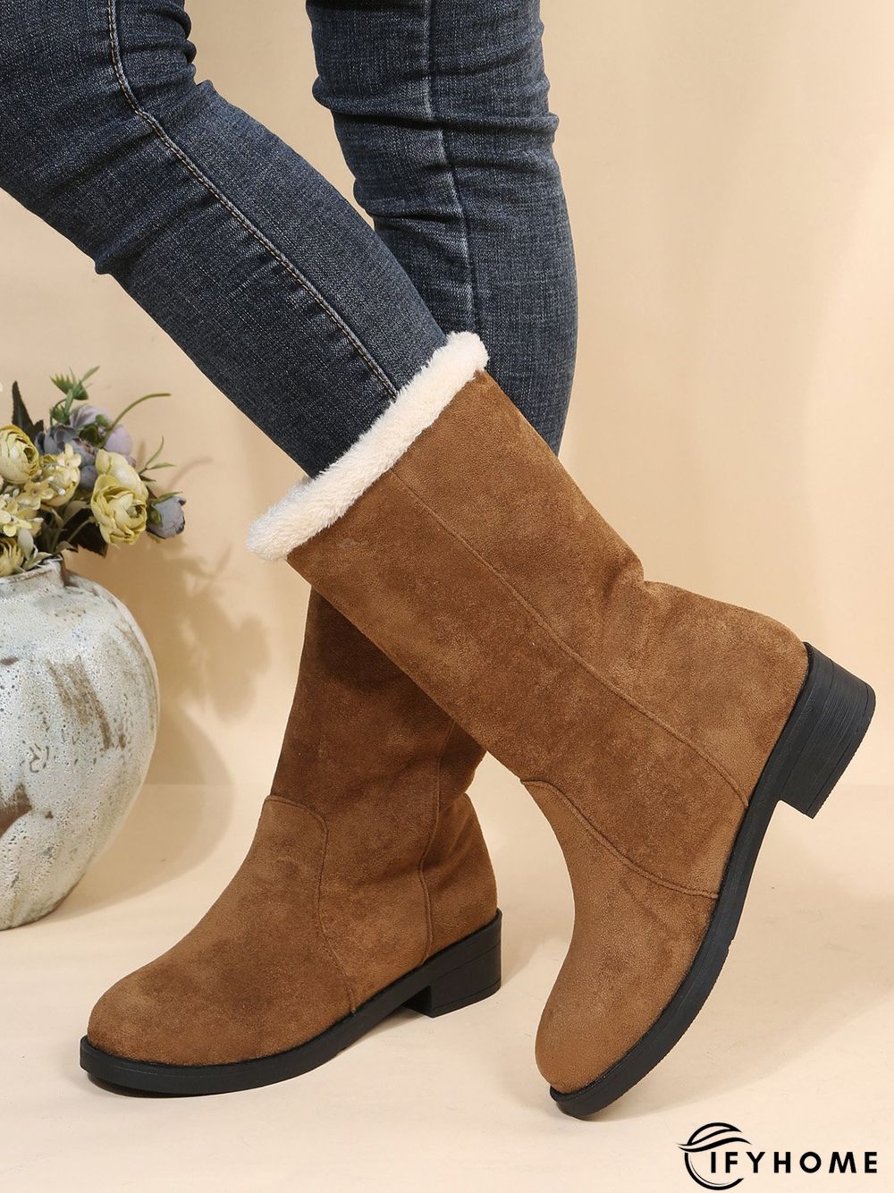 Plus Size Winter Casual Slip On Warm Lined Snow Boots | IFYHOME