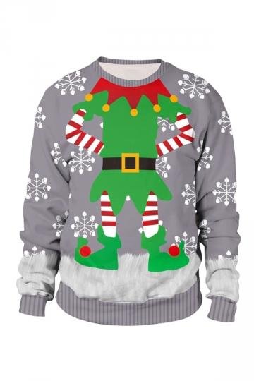 Elf Snowflake Pullover Christmas Sweatshirt Gray-elleschic