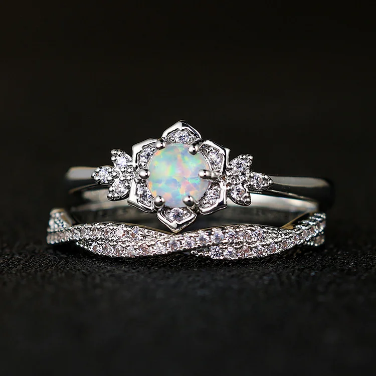 Olivenorma "Symbol Of Beauty" - 2pcs Elegant Stacking Inlaid Opal Ring Set