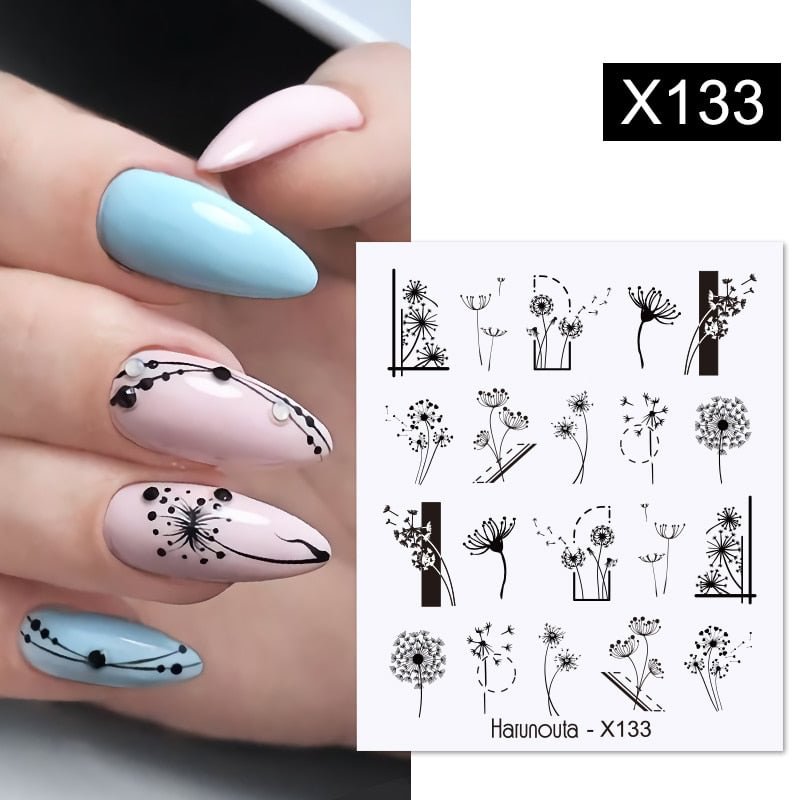 Harunouta Nail Water Decals Transfer Dandelion Spring Flower Leaves 3D Nail Art Stickers Manicure Decoration Decals