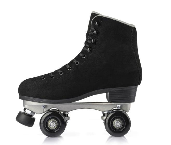 Black Suede Leather Roller Skates