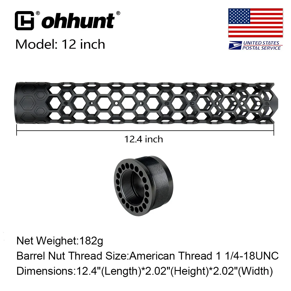 ohhunt ® AR15 Free Float Hexagon Handguard 7'' 9''  12'' 15'' Length Wholesale