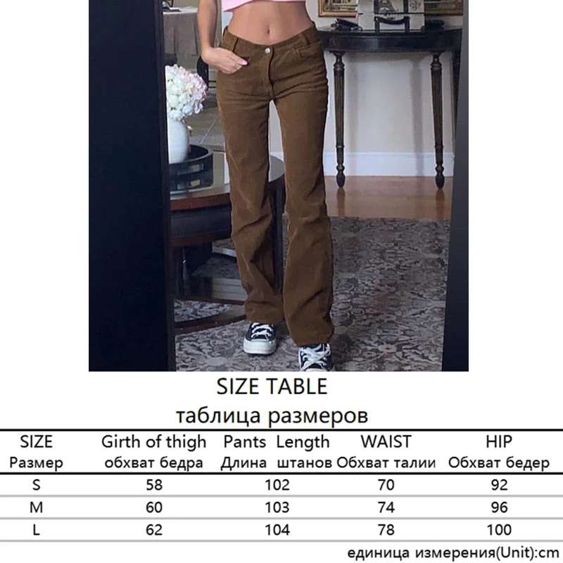 Rapcopter Brown Corduroy Pants Women Harajuku Cargo Pants Retro Trousers Autumn Winter Low Waisted Pant 90S Grunge Fairycore New