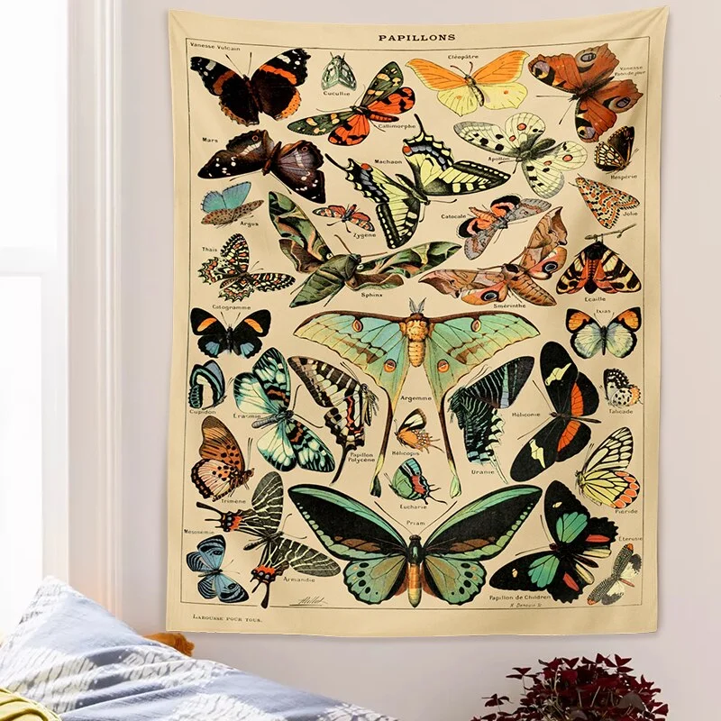 Butterfly Illustration Chart Tapestry Vintage Tapestries Aesthetic Tapestry Chart Tapestry Colorful Tapestry Wall Hanging