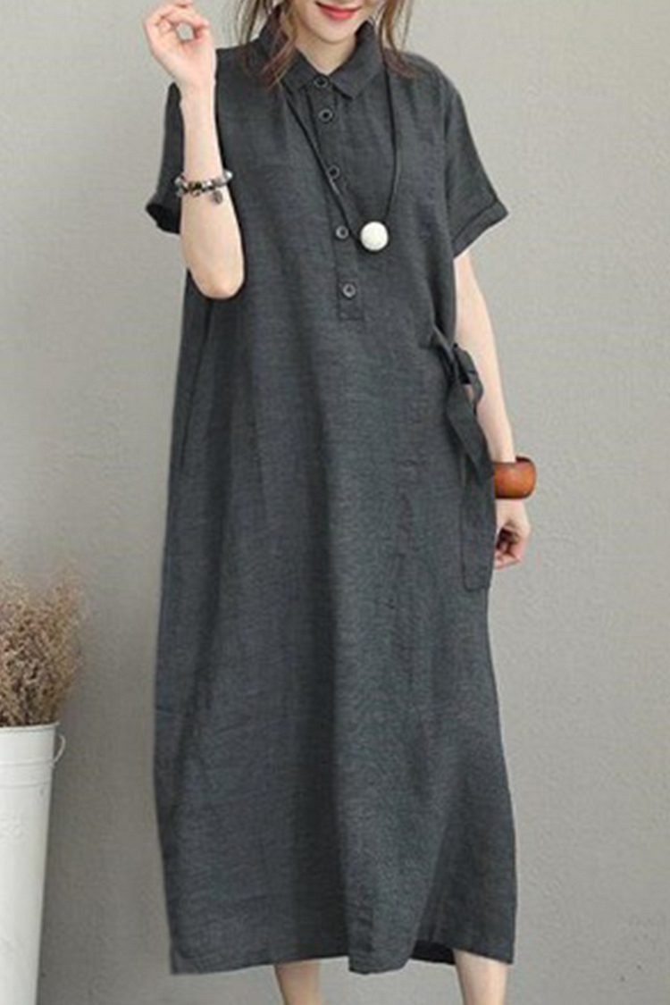 Casual Solid Buckle Turndown Collar Dresses - Life is Beautiful for You - SheChoic