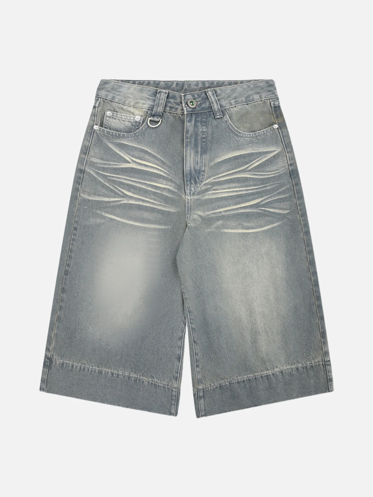 Blue Vintage Washed Whiskered Faded Loose Jorts Front
