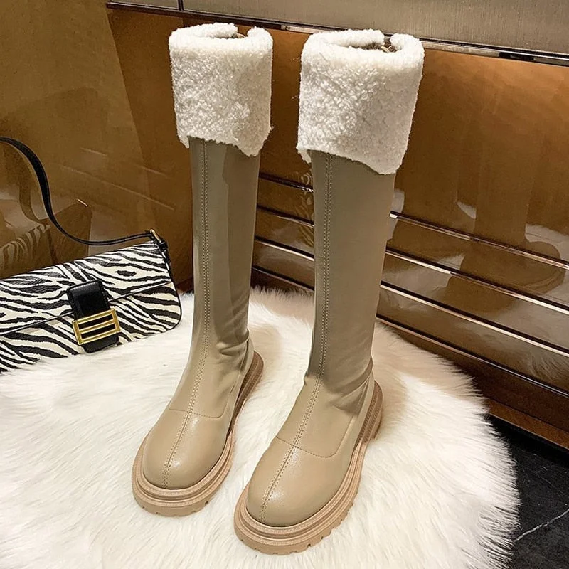 Women's Long Boots Soft PU Leather Autumn Shoes Thick Soled Platform Fashion Ladies Knee High Boots 2021 Solid Color Female Boot