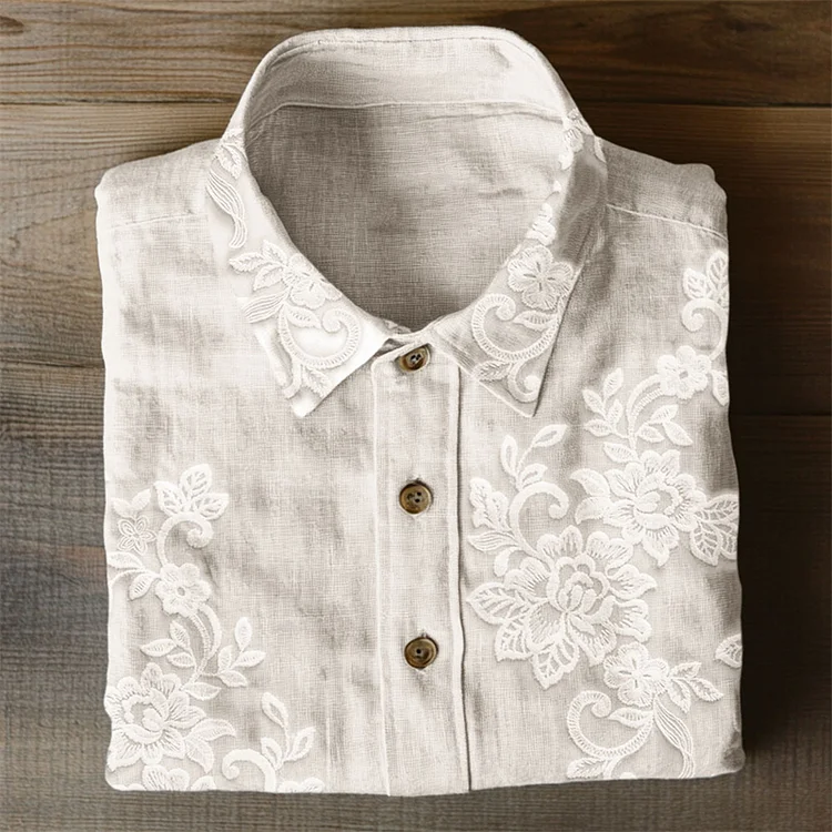 Classy Floral Embroidered Lace Linen Blend Blouse
