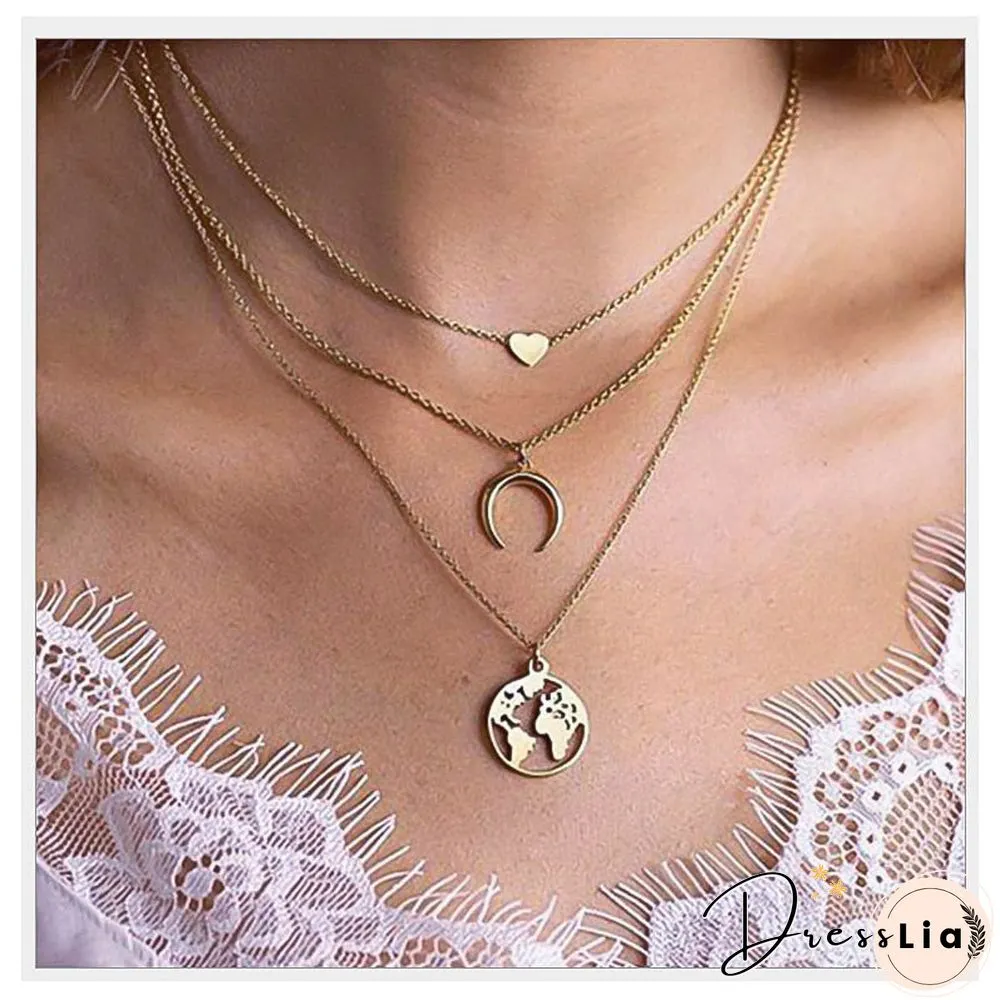 Multilayer Moon Alloy Metal Disc Gold Pendant For Women New Trend Female Jewelry Collar