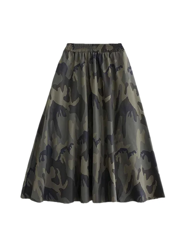 Camouflage Elasticity Printed Loose Skirts Bottoms