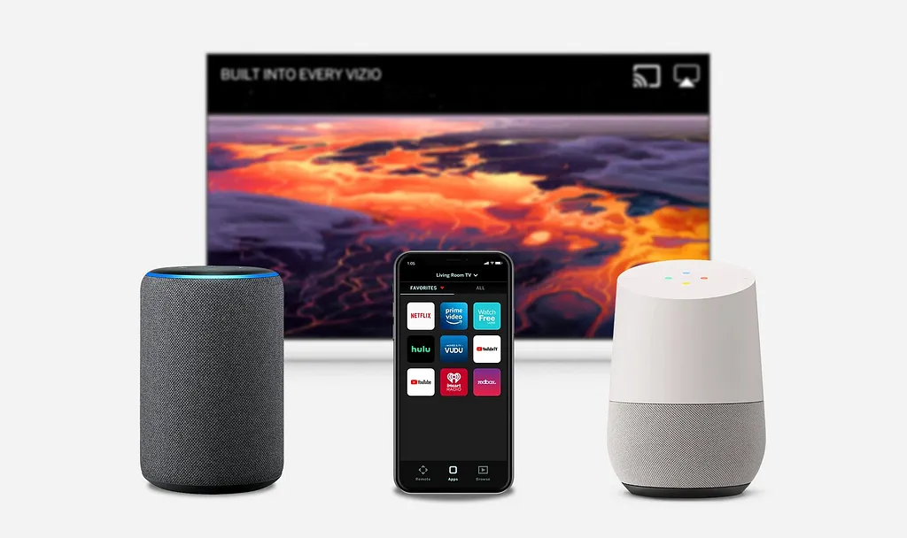 Alexa, Google Home, and Apple Homekit for voice control and smart home integration.