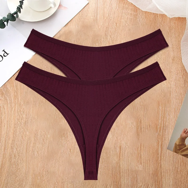 FINETOO 2PCS/Set S-XL G-string Cotton Women Lingerie Panties Thong Female Underwear Sexy Pantys Underpant Girl Intimates Thongs