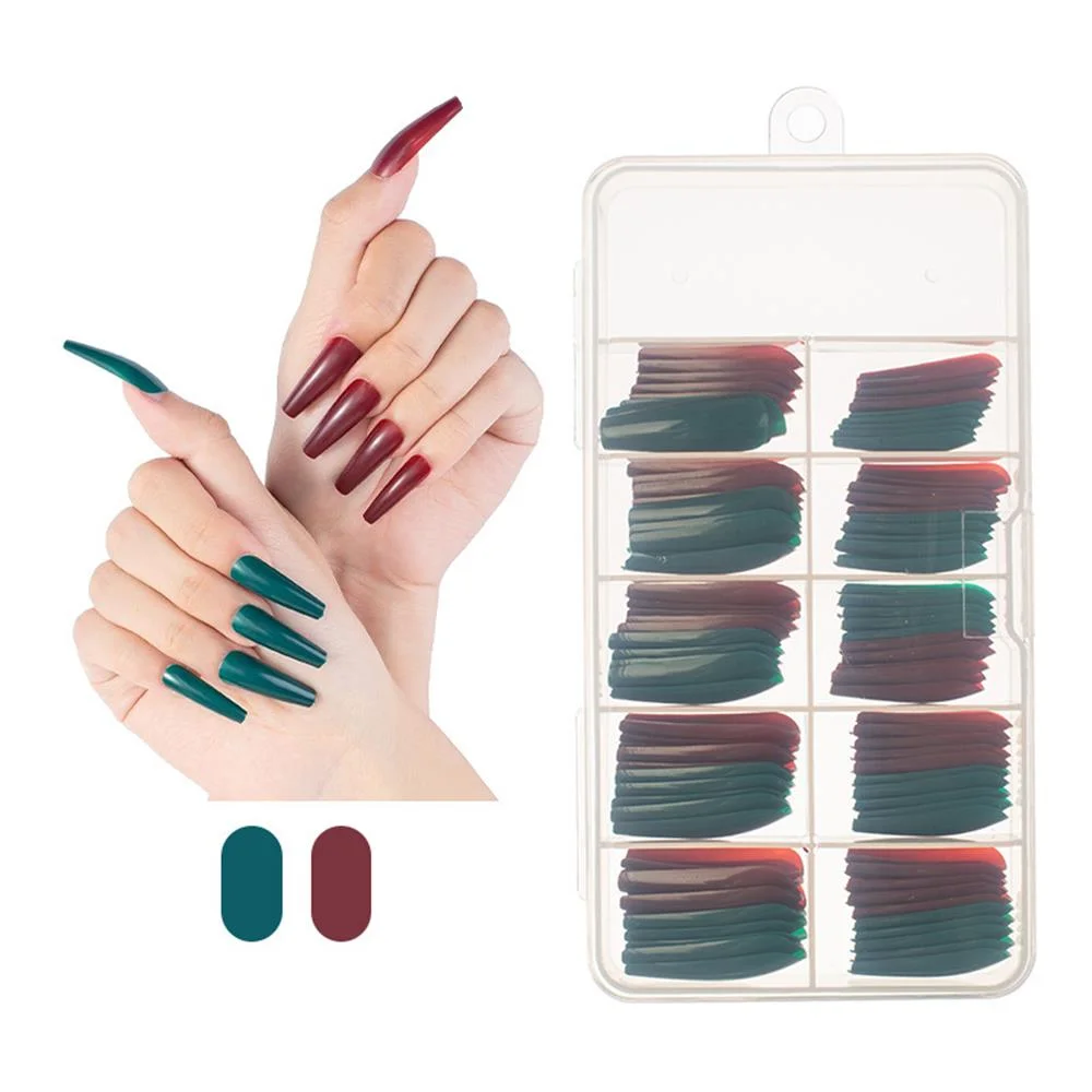 100Pcs Colorful Acrylic False Long Coffin Nails Fake Nails Flat Shape Art Tips Natural Full Cover Fake Nail Tips Manicure Tools-Nail Inspo