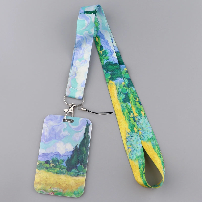 Art Style Van Gogh Lanyard Card Cover Student School Card Bus Pass Shuttle Card Access Control Card Double-sided Printed Mobile Phone Strap