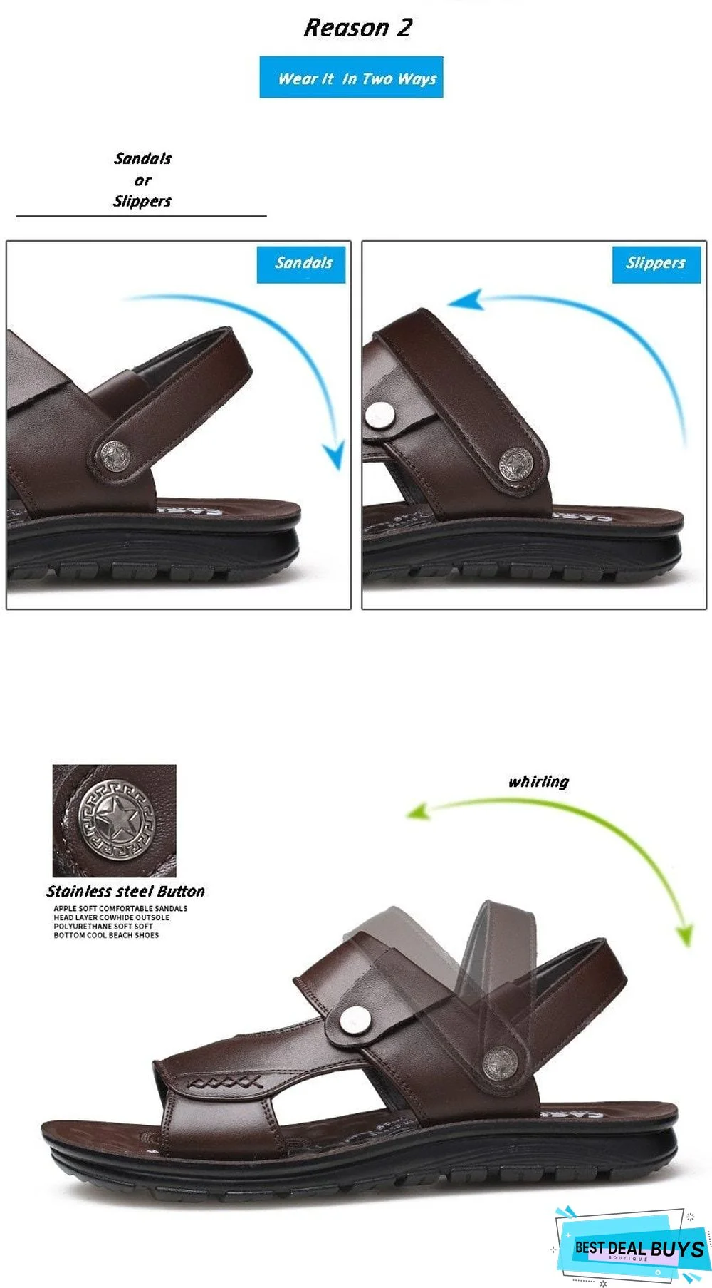 Men's Genuine Leather Sandals Summer Beach Casual Slippers Shoes