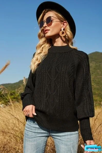 Ribbed Mock Neck Lantern Sleeve Sweater