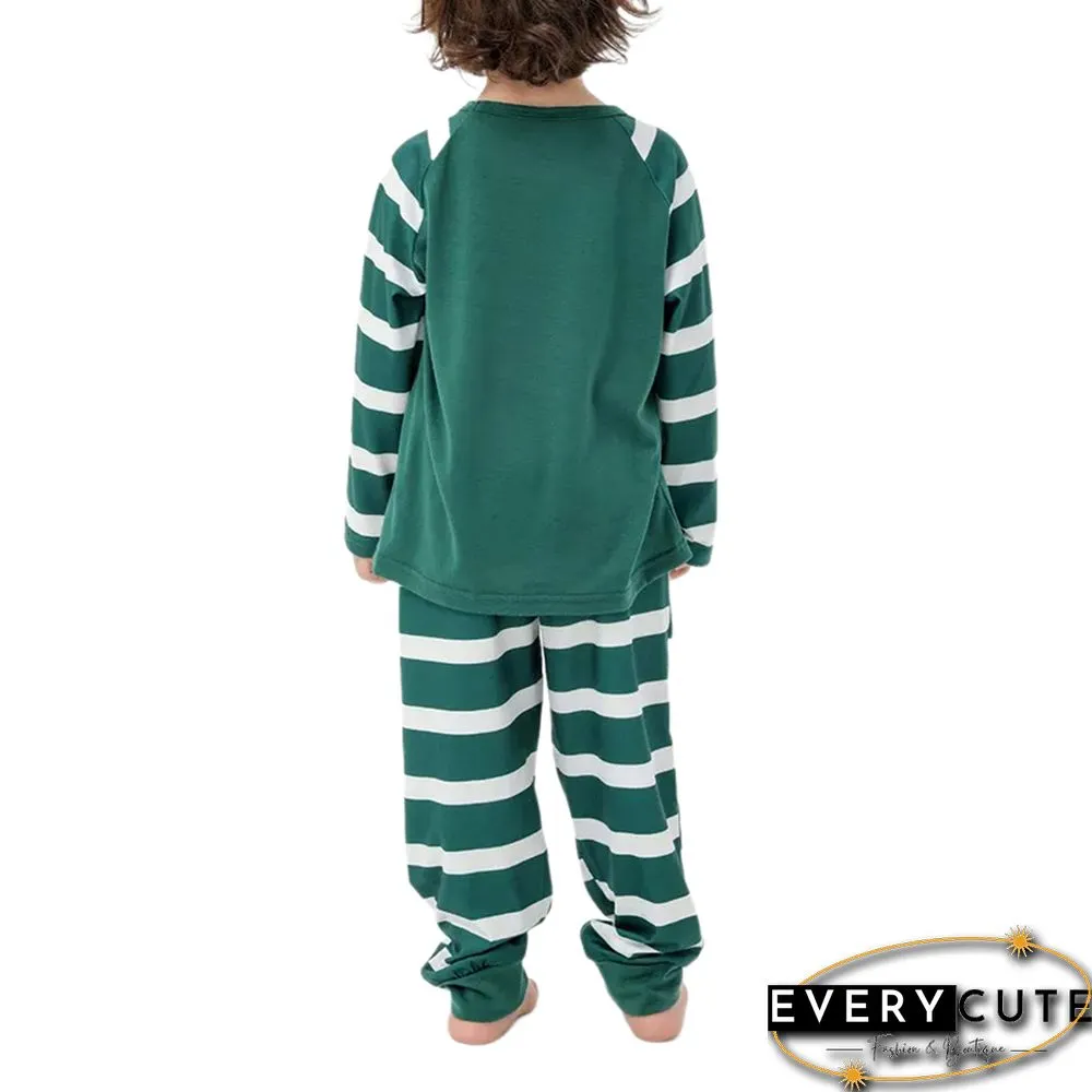 Green Striped Graphic Print Cotton Blend Lounge Set