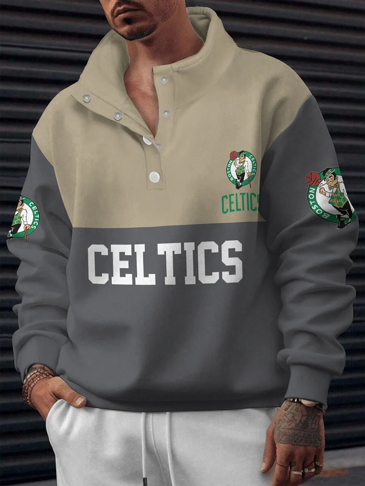 Boston Celtics 2025 New Design Casual Snap Mockneck Pullover