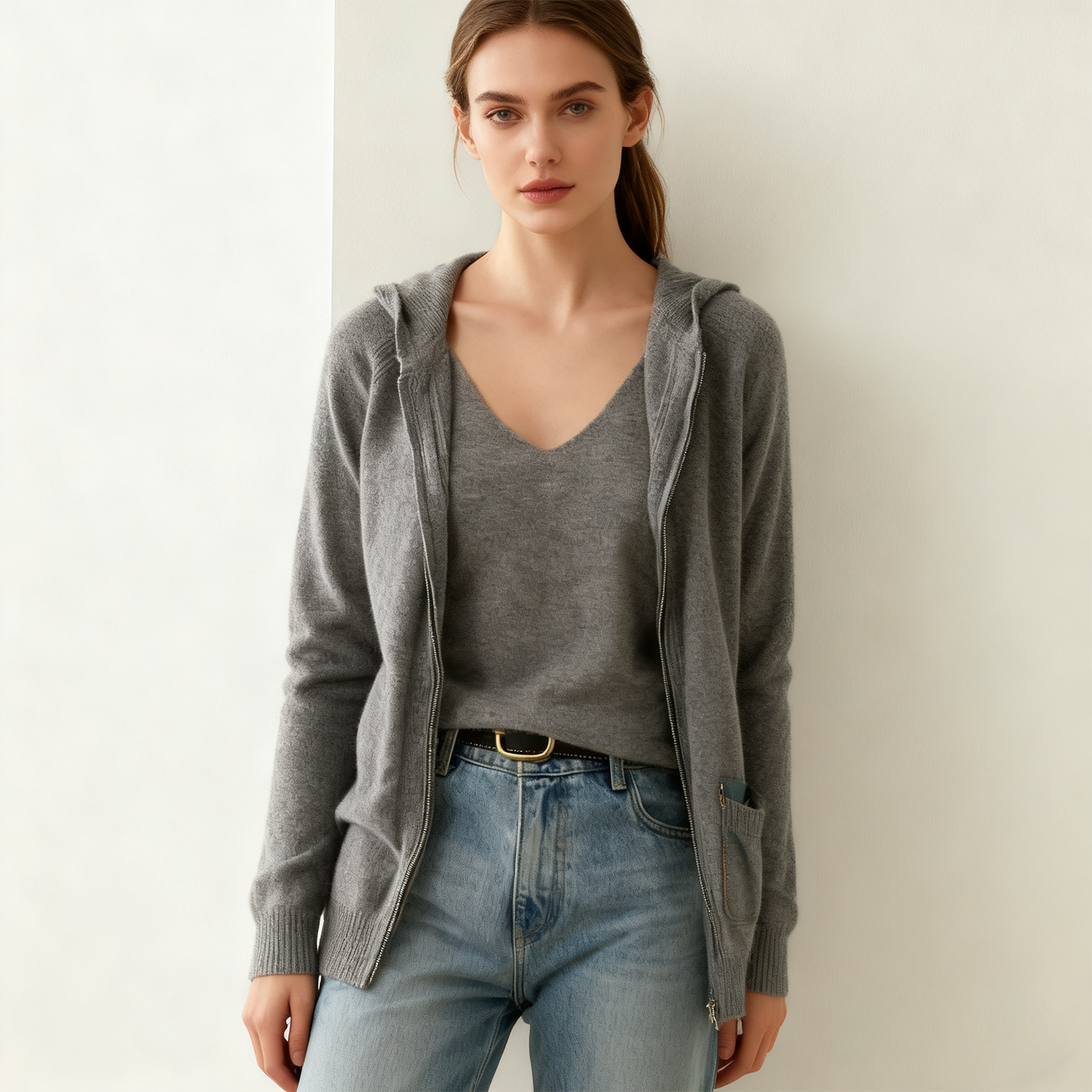 Temperament Cashmere Zip Hoodie REAL SILK LIFE