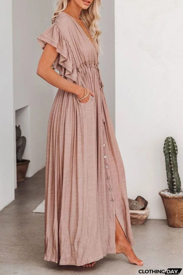 Fairy Air Fluttering V-neck  Ruffle Sleeves Dress