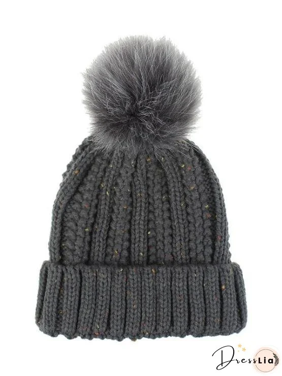 Fuzzy Ball Classic Winter Knitted Hat for Women