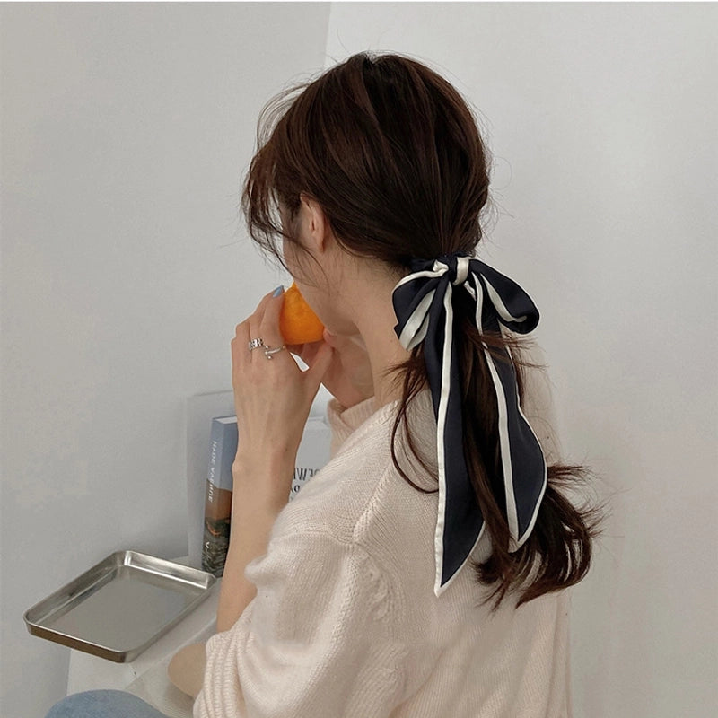 Imported Hair Accessories Simple Sweet Black And White Bow Hair Band Hair Tie Silk Scarf Headband Temperament Ribbon Hair Ring