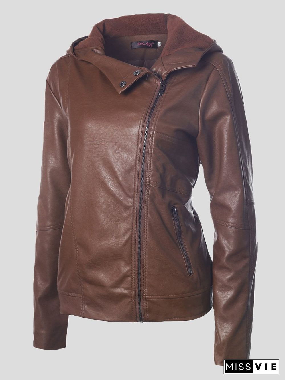 Women's Jackets Vintage Long Sleeve Hooded Leather Jacket
