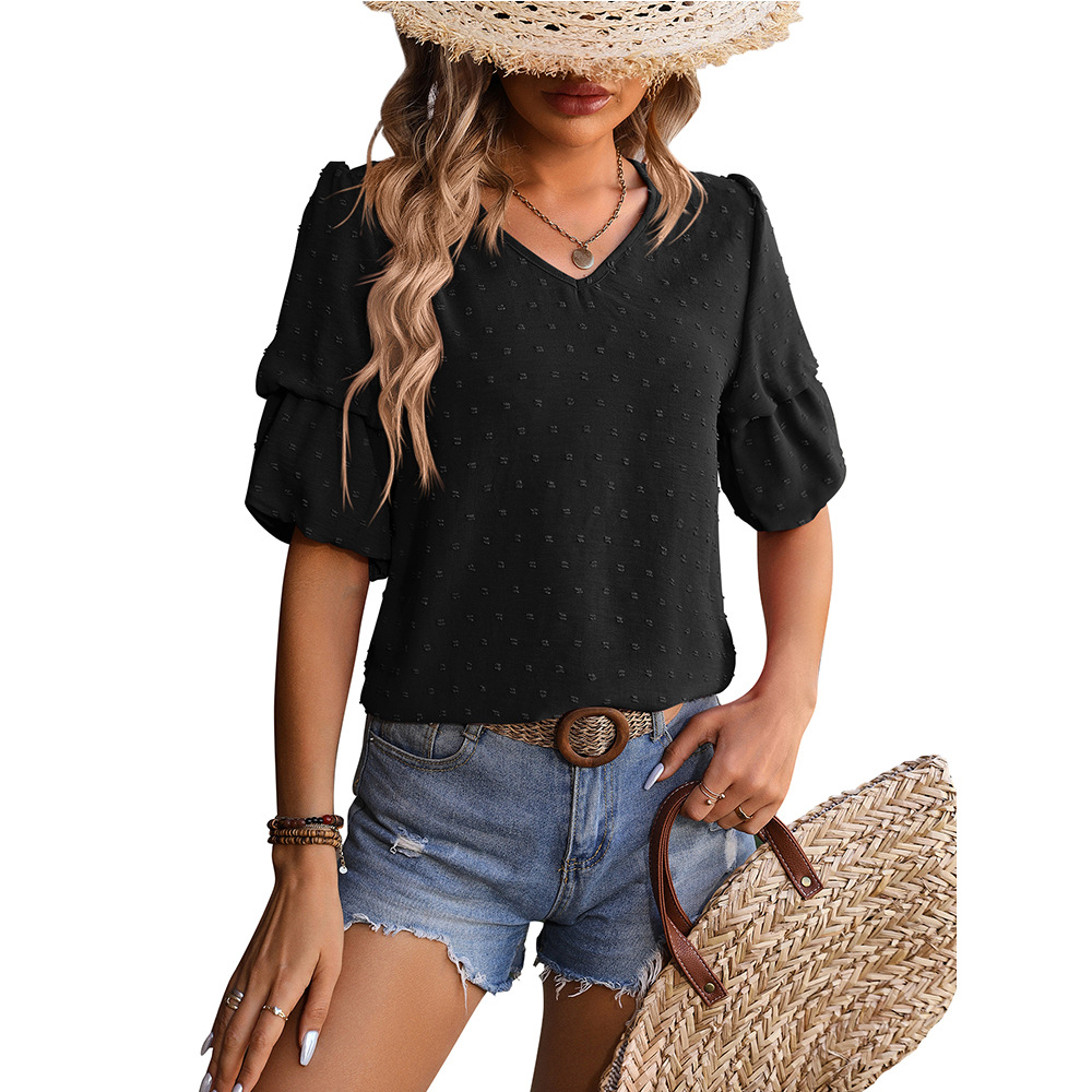 Mature Women V-neck Chiffon Top Shirt