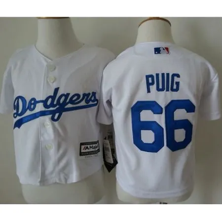 Toddler Dodgers #66 Yasiel Puig White Cool Base Stitched MLB Jersey