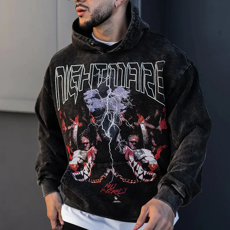 Men's Oversized Hoodie Vintage Doberman NO MERCY PRINT、、URBENIE